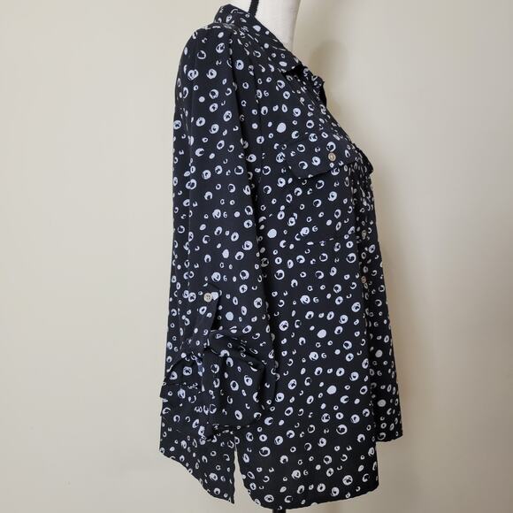 Kim Rogers Petite XL Button Up Blouse Collar Long Roll Tab Sleeve Breast Pockets - Picture 7 of 16